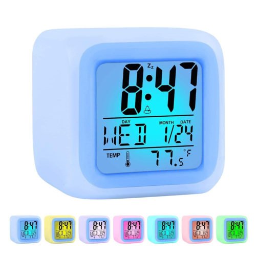 Kids Wake Up 7 Color Changing Alarm Clock Digital Display LED Night Light Gift