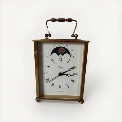 Kienzle Vintage Gold Carriage Quartz Clock Roman Numeral Moon Phase Desk Mantle