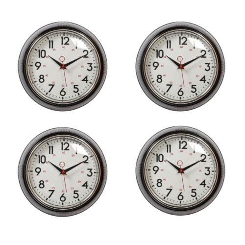 Kiera Grace 4 Pack Retro Decorative Analog Round Wall Clock 9.5" D x 2" W Bla...
