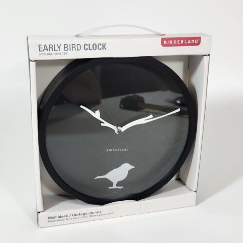 Kikkerland Early Bird Wall Clock New 8x8x1.5 Analog Black Branch Hands Horloge