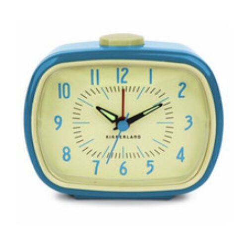 Kikkerland Retro Alarm Clock Vintage Old Time Classic Style Hands Glow Dark Blue