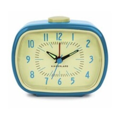 Kikkerland Retro Alarm Clock Vintage Old Time Classic Style Hands Glow Dark Blue