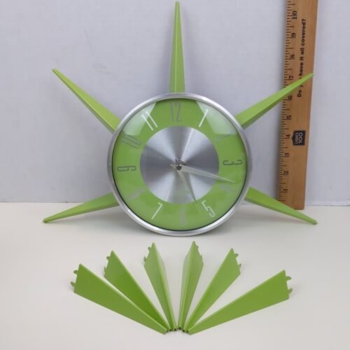 Kirch Verichron Wall Clock Sunburst Starburst Silver Green Retro MCM Home Decor