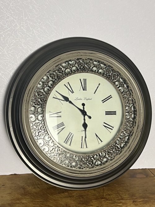 Kirklands Home Store 20 Inch Wall Clock Black/Distressed Filigree Plastic-No Box