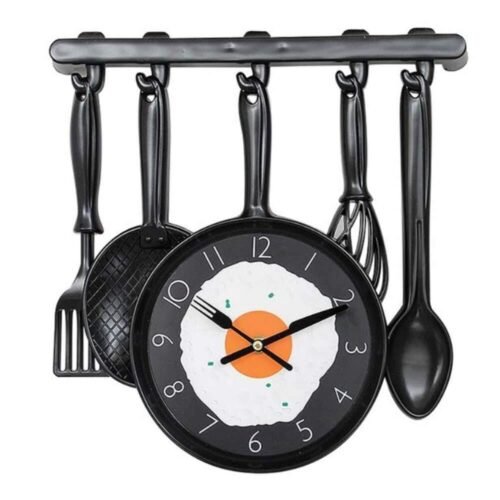 Kitchen Decorative Frying Pan Wall Mounted Clock With Fried Egg For Dinning Hall