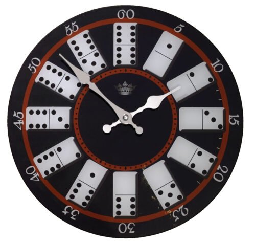 Kitchen Plastic Under The Glass Decorative Wall Clock, 12", DOMINOES, Clever