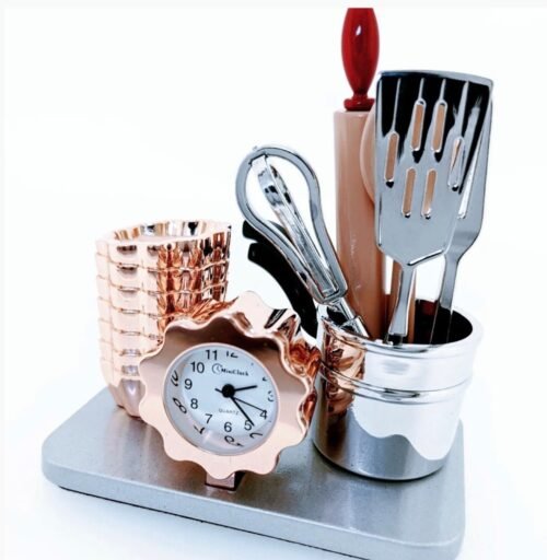 KITCHEN UTENSILS MINI CLOCK CHEF BAKING SET DESK CLOCK