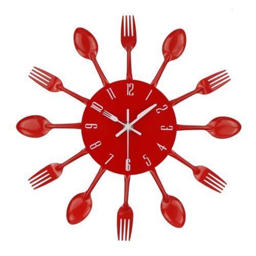 Kitchen Wall Clock, 3D Removable Modern Creative Cutlery Kitchen Spoon Fork W...