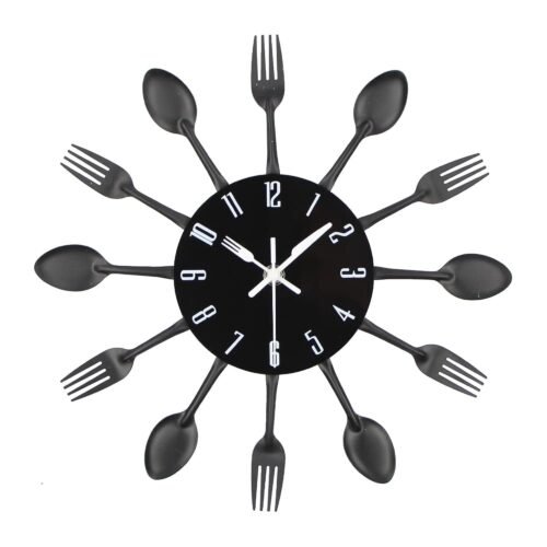 Kitchen Wall Clock, 3D Removable Modern Creative Cutlery Kitchen Spoon Fork Wal