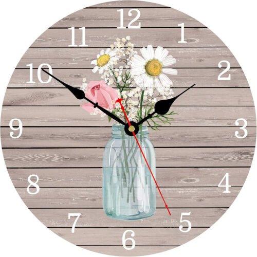 Kitchen Wall Clock 8 Inch Battery Operated Vintage round Wooden Wall Clocks