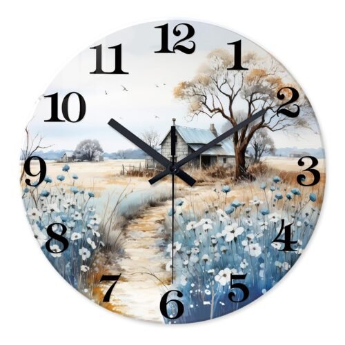 Kitchen Wall Clocks Battery Operated 14 Inch Blue Wall Clock Silent Wood Farm...