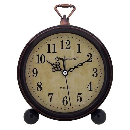Königswerk Vintage Analog Alarm Clock 5.25 inch Small Silent Desk Clock with ...