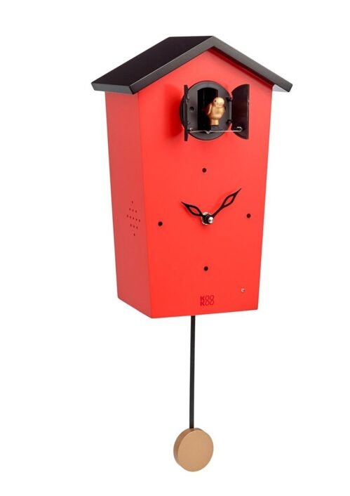 KOOKOO BirdHouse Red, modern design cuckoo clock with 12 natural bird voices ...