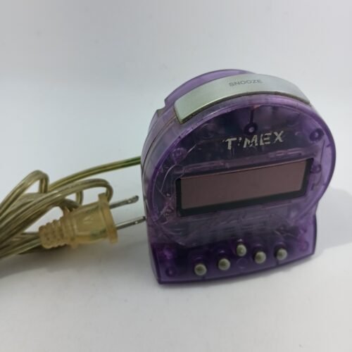 #K)Timex T112P Digital Alarm Clock Transparent Purple Retro Bat Backup Tested