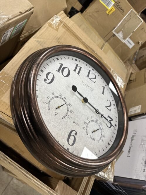 La Crosse Clock 404-3015 15-inch Indoor/Outdoor Quartz Wall Clock with Temper...