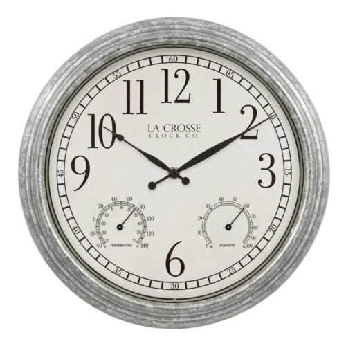La Crosse Clock Analog Wall Clock Silver Quartz Movement Glass Lens 14 In. Wide