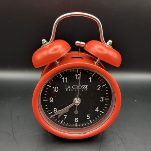 La Crosse Clock Co. ⏰Twin Bell Alarm Clock⏰ Red - Analog - Tested Works - Retro