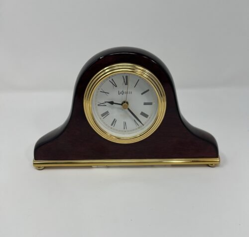 La Crosse Quartz Analog Mantel Clock Mahogany Wood Desk Shelf Roman Numerals
