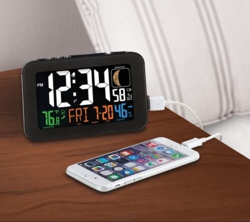 LA CROSSE Smart Phone Charging Atomic Alarm Clock Large LED Display Accurate