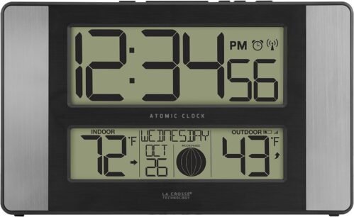 La Crosse Technology 513-1417AL-INT Atomic Clock w Outdoor Temp, Grey/Black
