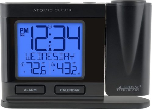 La Crosse Technology 616-41667-INT Black Atomic Projection Alarm Clock with Temp
