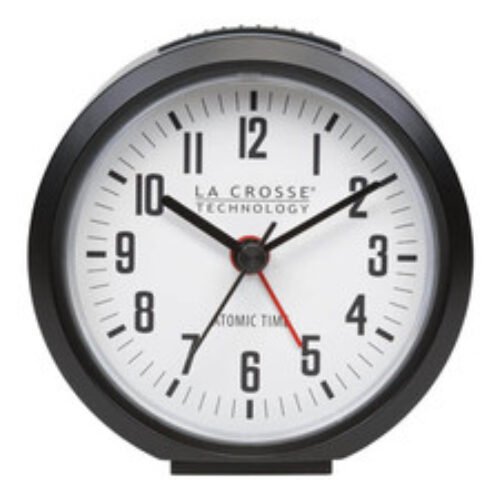 La Crosse Technology Alarm Clock 4" Round Black Atomic Analog Compact Precise