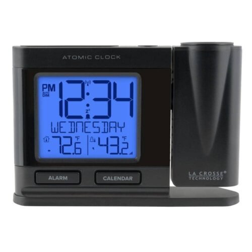 La Crosse Technology Alarm Clock Black Atomic Projection Temperature Sensor