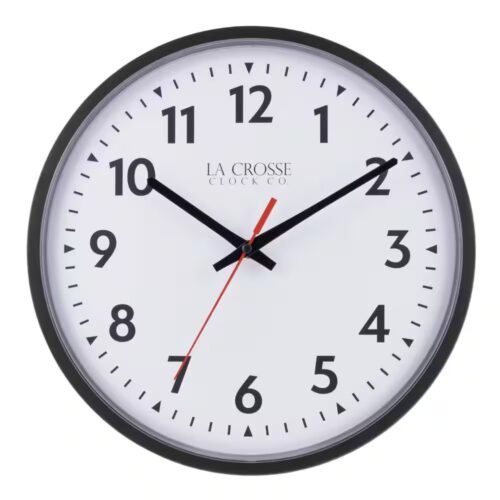 La Crosse Technology Analog Wall Clock Black 13" Silent Quartz Red Second Hand