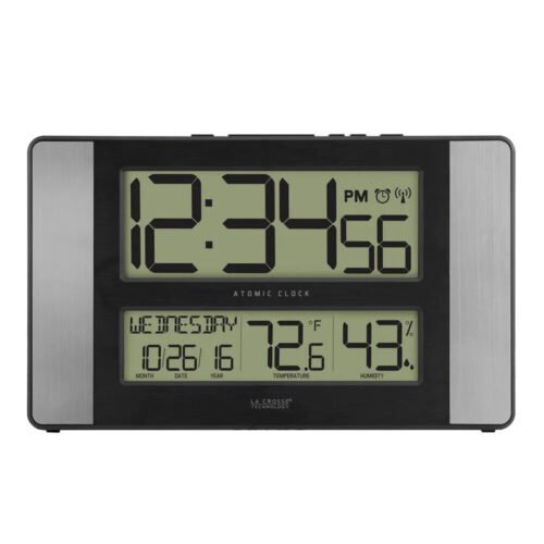 La Crosse Technology Atomic Digital Clock Temperature/Humidity Aluminum Finish