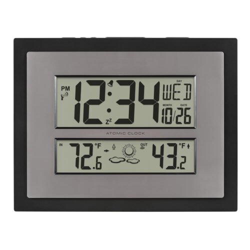 La Crosse Technology Atomic Digital Wall Clock w/ Temperature & Forecast - Gray