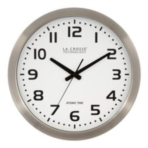 La Crosse Technology Atomic Wall Clock 16 in. White Dial Silver Brushed 4 Zones