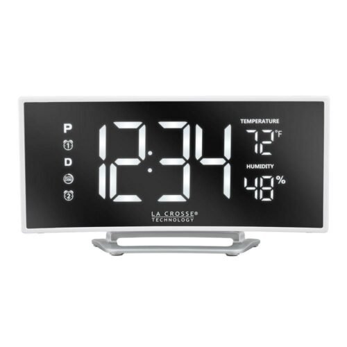 La Crosse Technology LED Alarm Clock Curved Mirror Temperature/Humidity USB Port