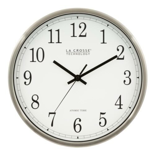 La Crosse Technology Wall Clock Atomic Analog Metal-Frame Silver 12 in. Height