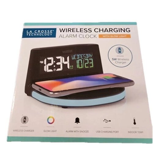 La Crosse Technology Wireless Charging Alarm Clock With Glowing Light Base