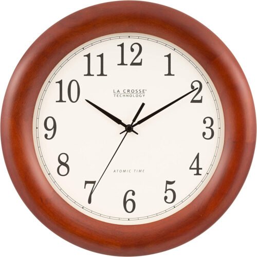 La Crosse Technology WT-3122A Atomic Analog Wall Clock, 12.5", Cherry