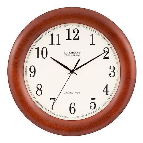 La Crosse Technology WT-3122A Atomic Analog Wall Clock, 12.5, Cherry
