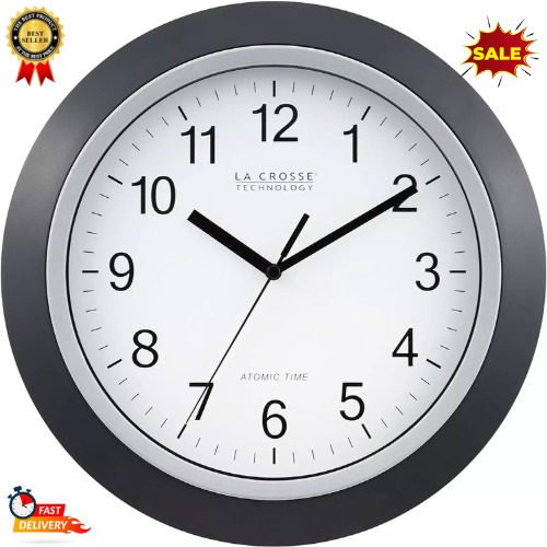 La Crosse Technology WT-3129B 12 Inch Atomic Analog Wall Clock, Pack of 1, Black