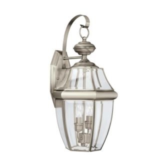 Lancaster 2-Light Antique Brushed Nickel Outdoor 20.5 in. Wall Lantern Sconce with...
