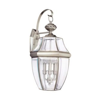 Lancaster 3-Light Antique Brushed Nickel Outdoor 23 in. Wall Lantern Sconce with...