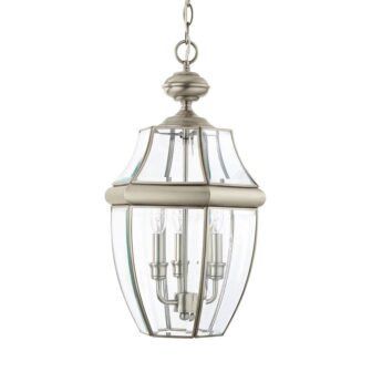 Lancaster 3-Light Antique Brushed Nickel Outdoor Hanging Pendant with Dimmable Candelabra LED...