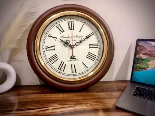 Large 12 Inch Heavy Wooden Wall Clock | EST. 1868 Oxford Style