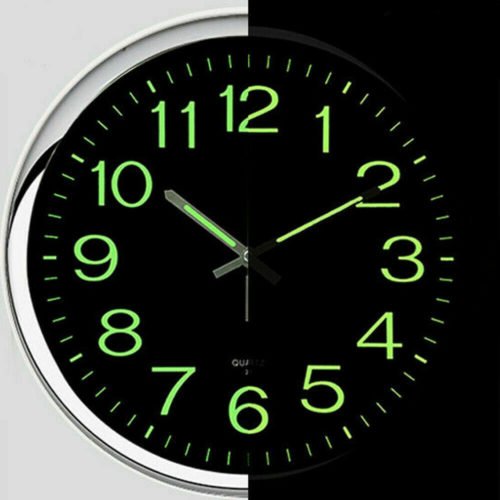 Large 12 inch Modern Battery Wall Clock Luminous Glow Night Light Quartz Silent