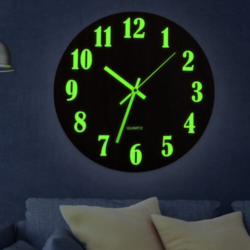 Large 12 inch Modern Battery Wall Clock Luminous Glow Night Lights Quartz Silent