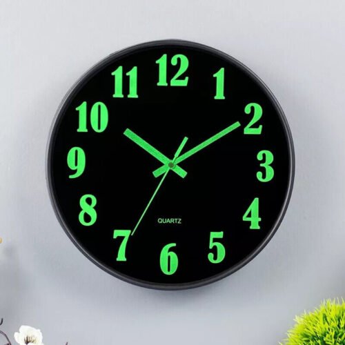 Large 12'' Wall Clock Luminous Quartz Night Light Glow In The Dark Silent Home