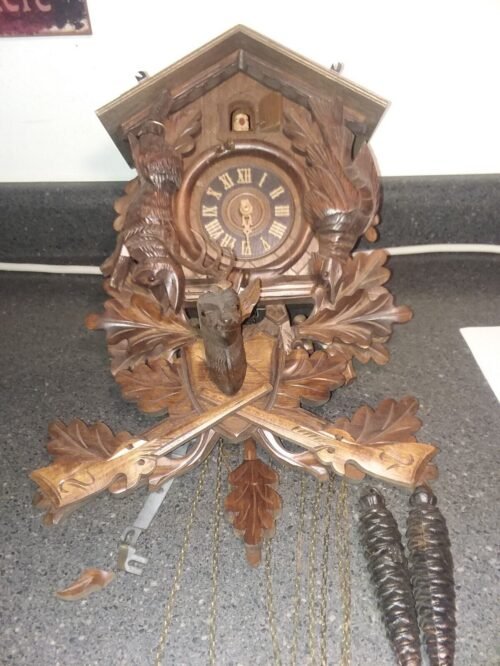 Large 17" Antique German Hunter Cuckoo Clock For Restore All Parts Included
