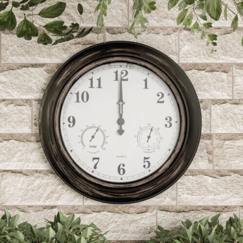 Large 18 Inch Waterproof Wall Clock Thermometer Antique Bronze Indoor Outdoor