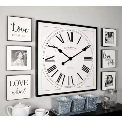 LARGE 20" CLOCK 7PC WALL GALLERY SET DECOR 3 LOVE PLAQUES, 3 FRAMES NIB
