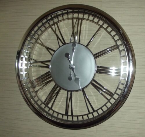 Large 20" Round Silver Cut Out Chrome Roman Numeral Skeleton Round Wall Clock
