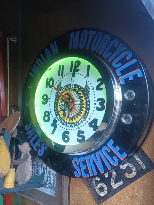 Large 26" Neon Wall Clock Indian Motorcycle Gas Oil Sign Advertising Not Pam