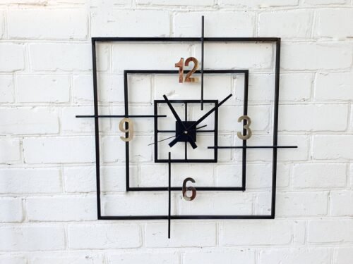 Large 28 inch Unique Black Geometric Wall Clock Modern Art Handmade